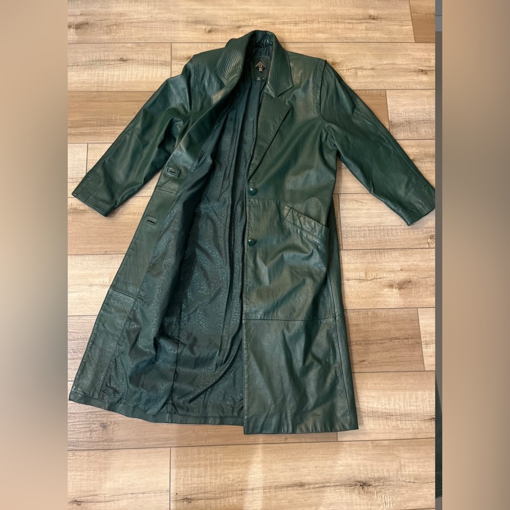 Women's G-III 1980’s Vintage Hunter Green Leather Coat